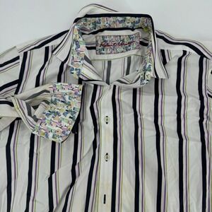 Roberto Cavalli 2XL Shirt Classic Fit Striped Cocktail Print Long‎ Sleeve Stain